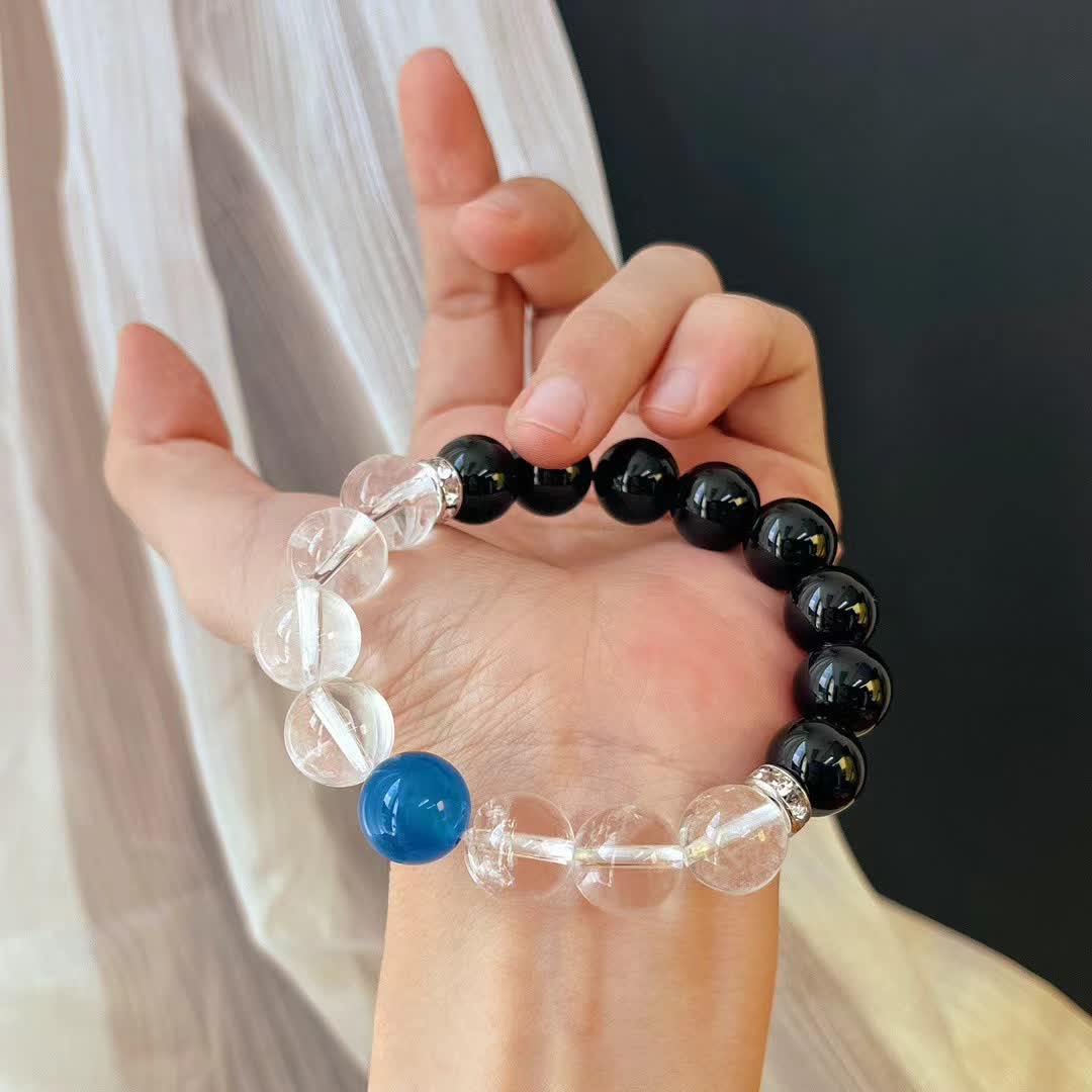 Olivenorma 12cm Obsidian Clear Crystal Sapphire Beaded Bracelet - image 2