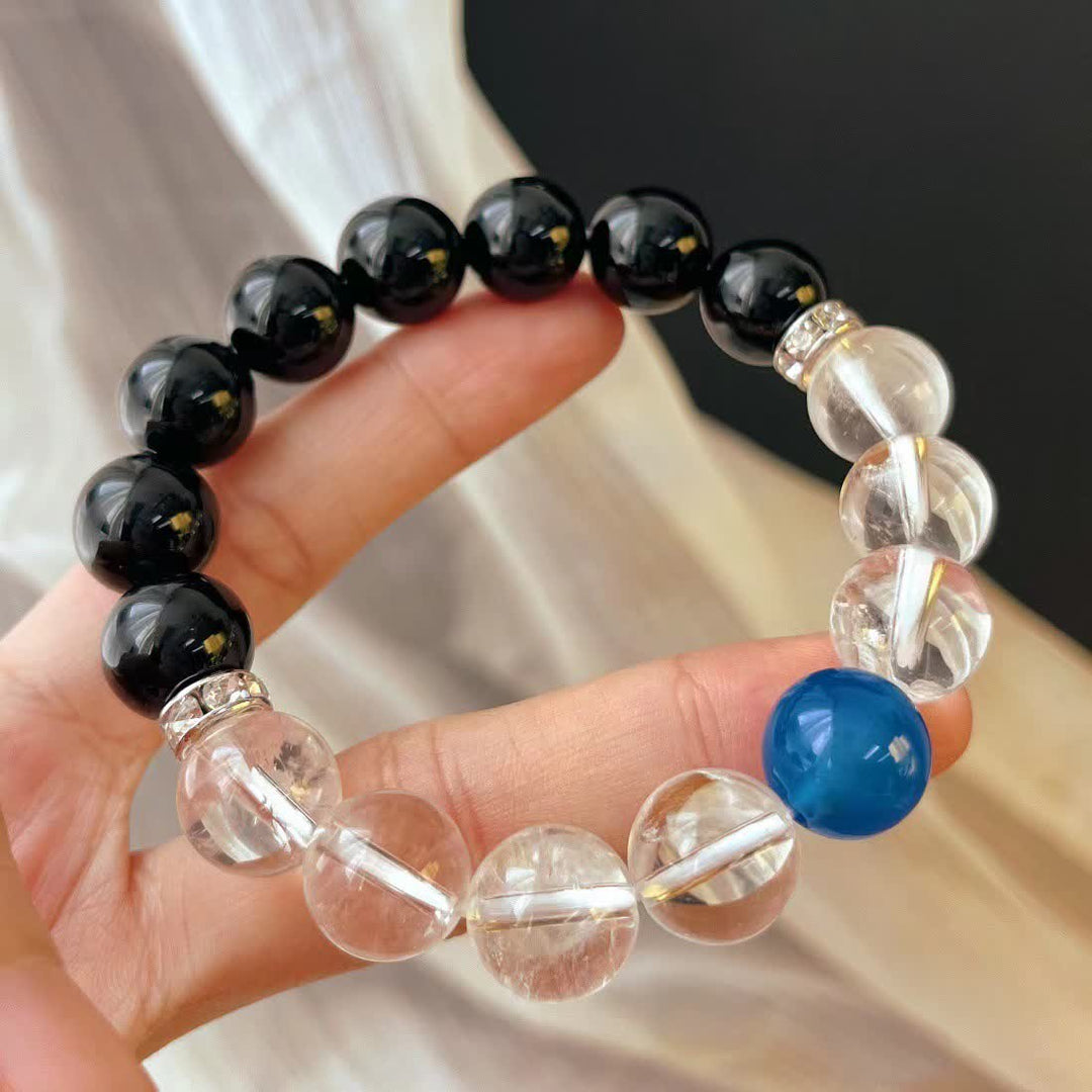 Olivenorma 12cm Obsidian Clear Crystal Sapphire Beaded Bracelet - image 5
