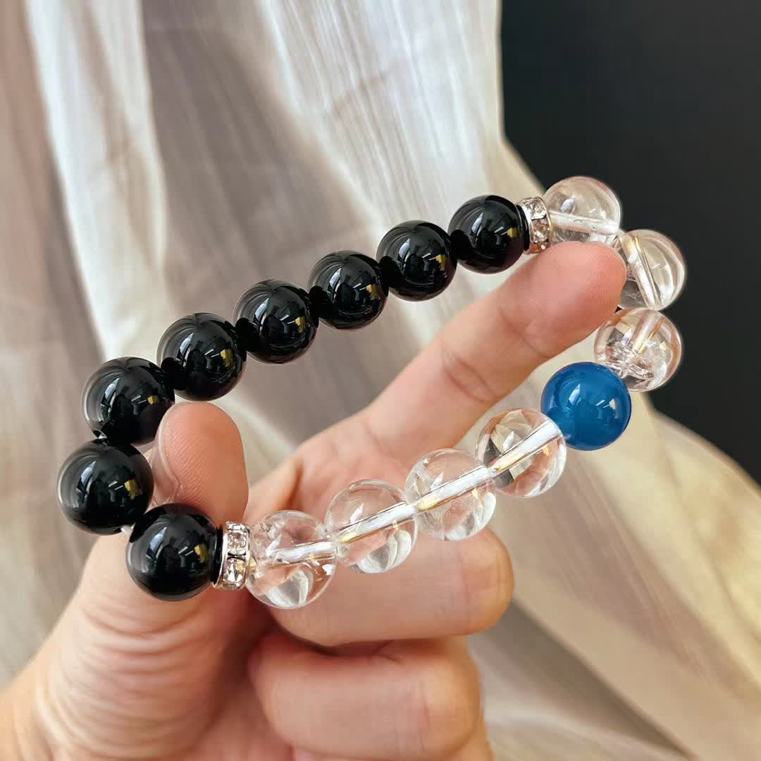 Olivenorma 12cm Obsidian Clear Crystal Sapphire Beaded Bracelet - image 8