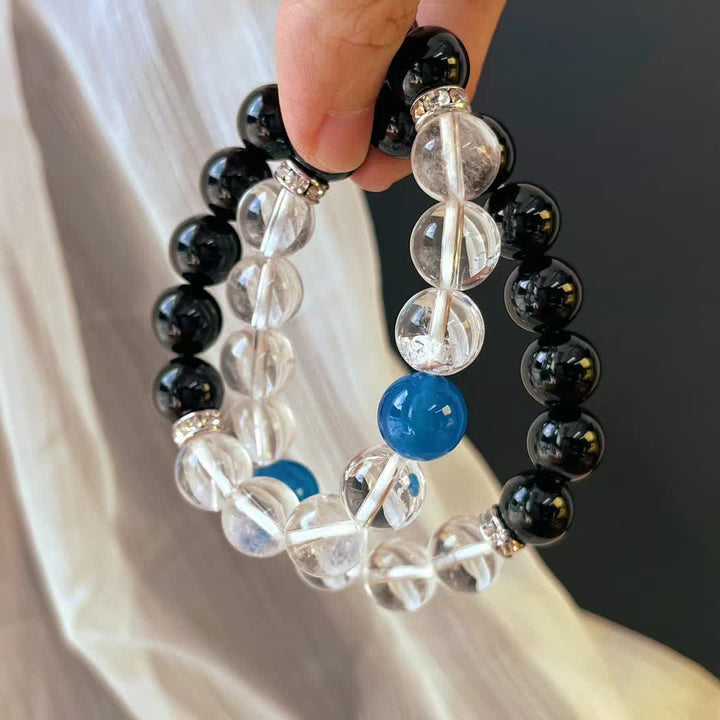 Olivenorma 12cm Obsidian Clear Crystal Sapphire Beaded Bracelet - image 6