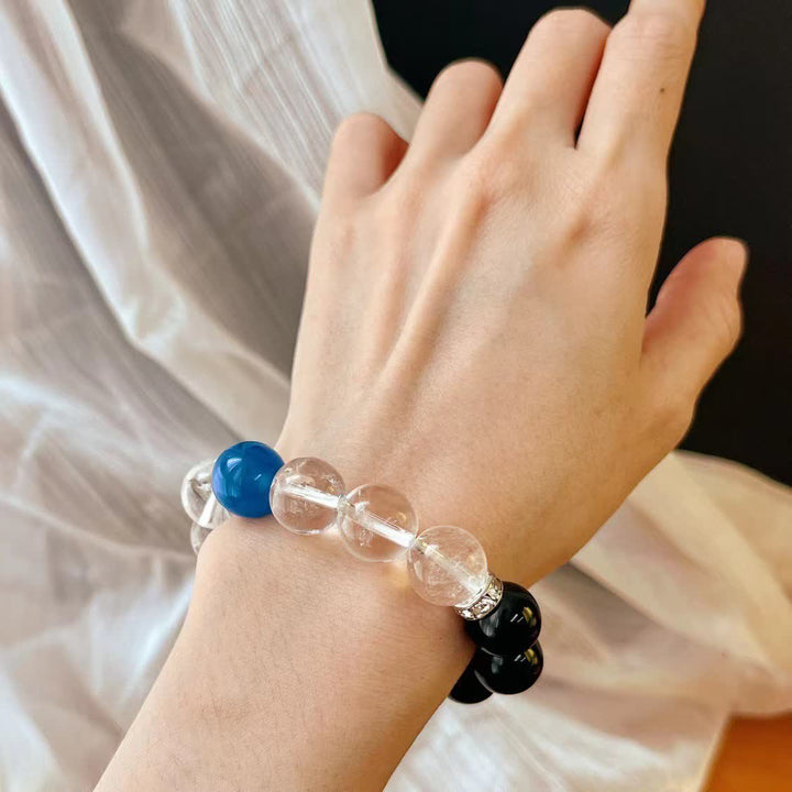 Olivenorma 12cm Obsidian Clear Crystal Sapphire Beaded Bracelet - image 1