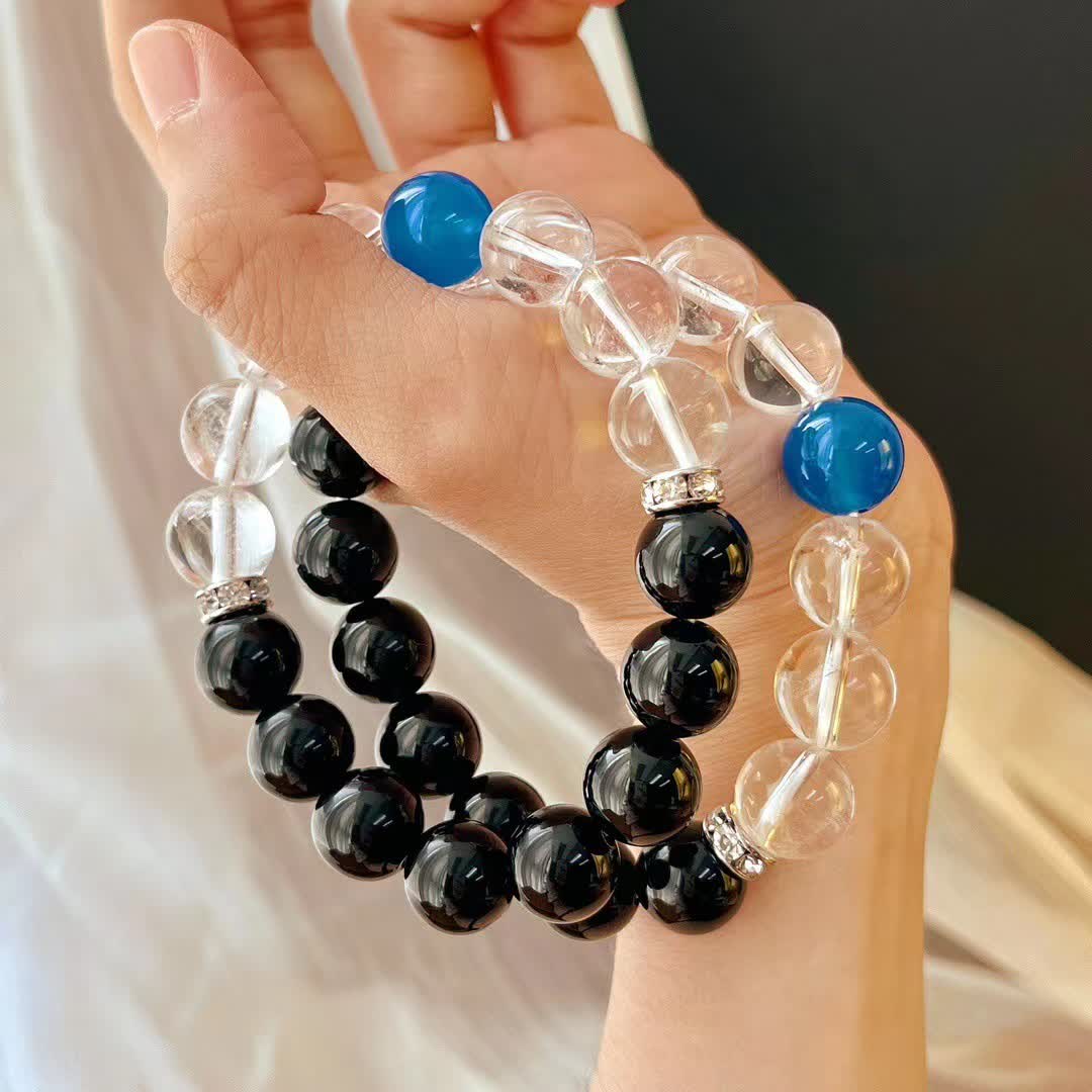 Olivenorma 12cm Obsidian Clear Crystal Sapphire Beaded Bracelet - image 7