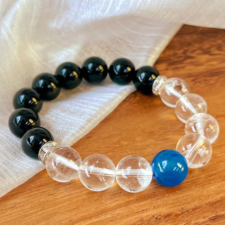 Olivenorma 12cm Obsidian Clear Crystal Sapphire Beaded Bracelet - Obsidian & Clear Crystal & Sapphire - image 0