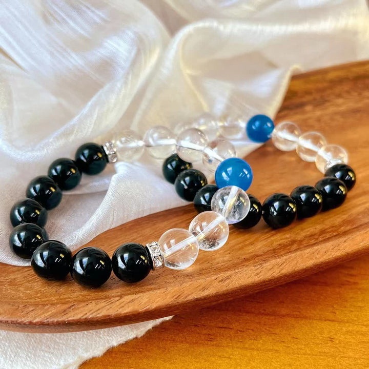 Olivenorma 12cm Obsidian Clear Crystal Sapphire Beaded Bracelet - image 4