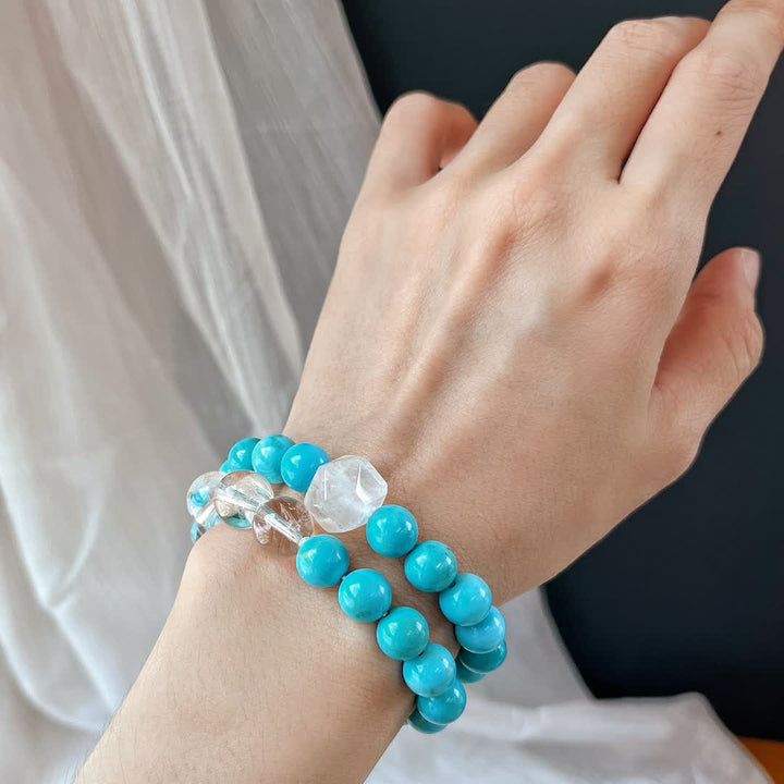 Olivenorma 12cm Clear Crystal Turquoise Beaded Bracelet - image 1