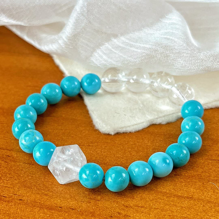 Olivenorma 12cm Clear Crystal Turquoise Beaded Bracelet - Clear Crystal & Turquoise - image 0