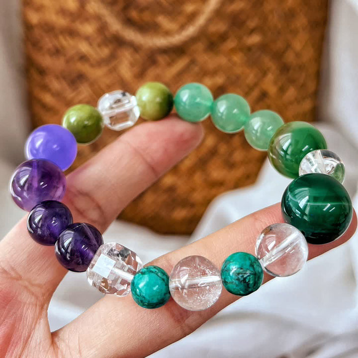 Olivenorma Natural Amethyst Green Aventurine Bead Bracelet - image 4