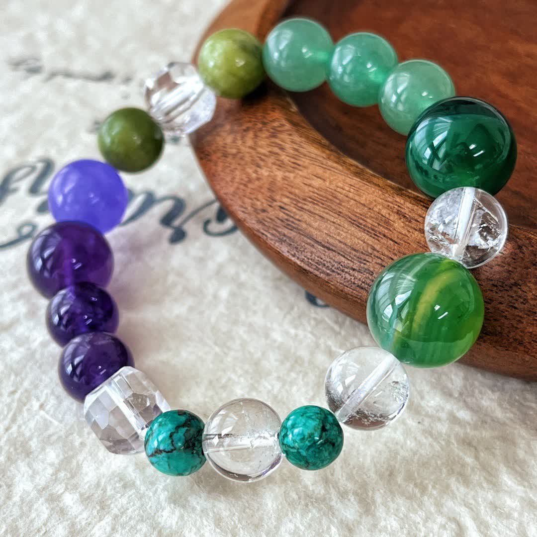 Olivenorma Natural Amethyst Green Aventurine Bead Bracelet - image 6