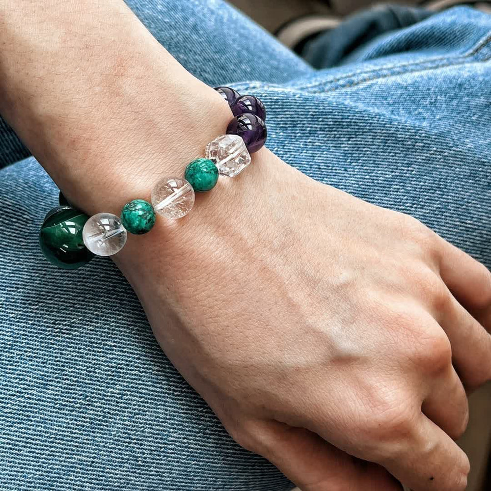 Olivenorma Natural Amethyst Green Aventurine Bead Bracelet - image 1