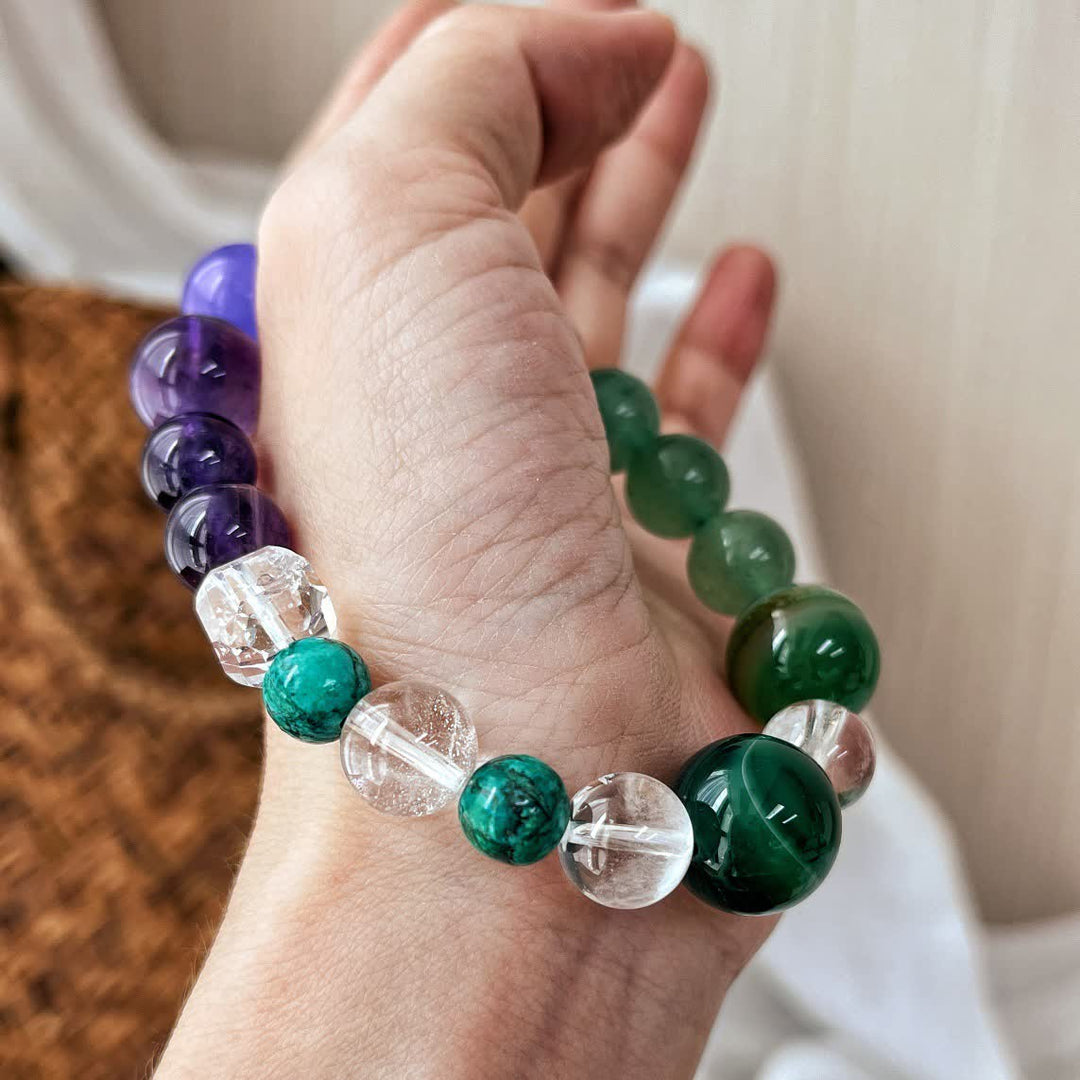 Olivenorma Natural Amethyst Green Aventurine Bead Bracelet - image 2