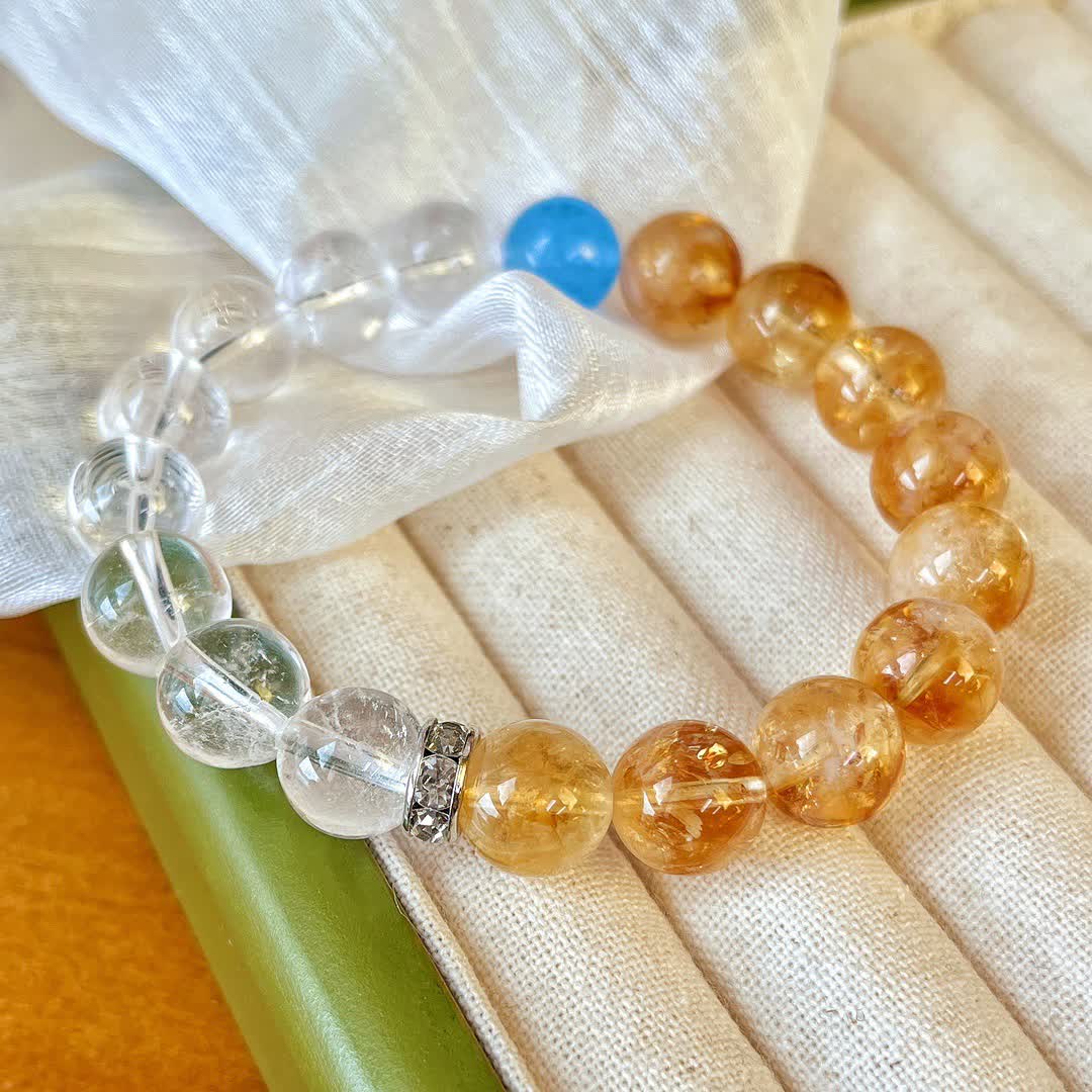 Olivenorma 10cm Citrine Clear Crystal Aquamarine Beaded Bracelet - image 6