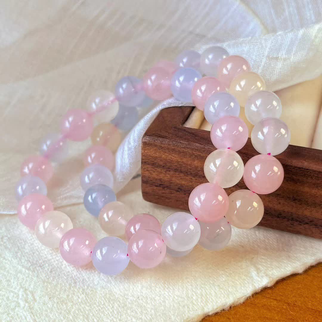 Olivenorma Natural Rose Quartz Blue Chalcedony Beaded Bracelet - image 8