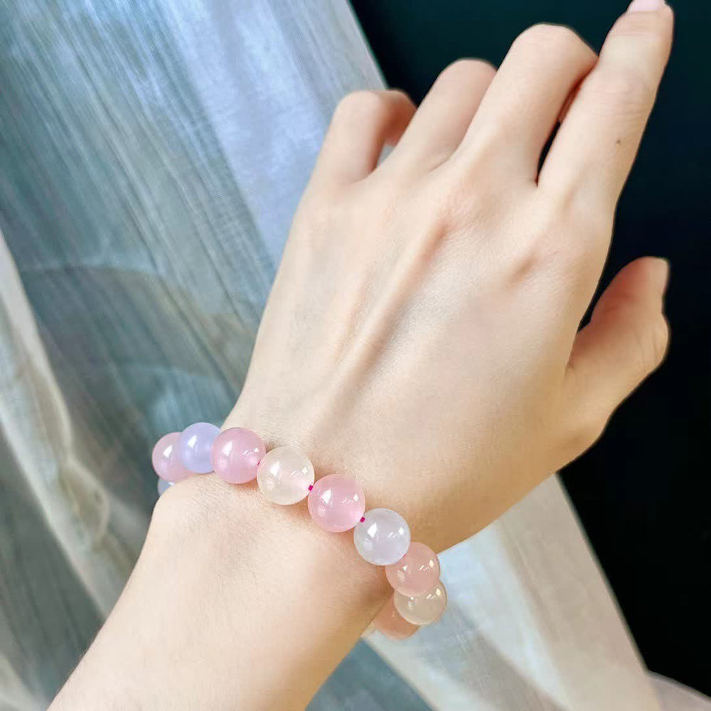 Olivenorma Natural Rose Quartz Blue Chalcedony Beaded Bracelet - image 1
