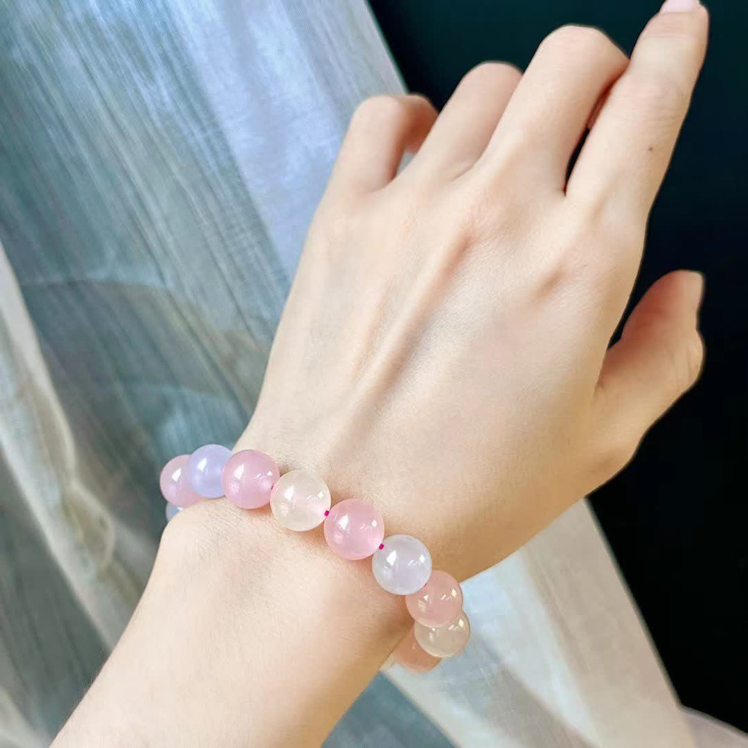 Olivenorma Natural Rose Quartz Blue Chalcedony Beaded Bracelet - image 1