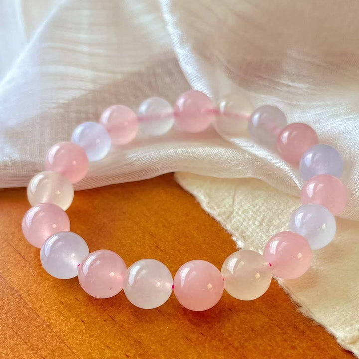 Olivenorma Natural Rose Quartz Blue Chalcedony Beaded Bracelet - image 4