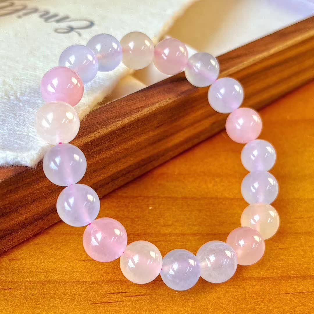 Olivenorma Natural Rose Quartz Blue Chalcedony Beaded Bracelet - Rose Quartz & Blue Chalcedony - image 0