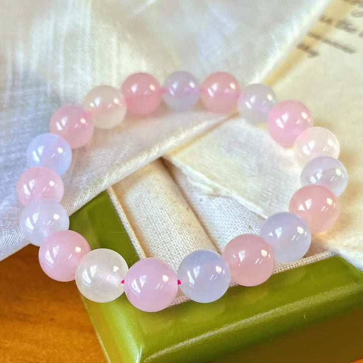 Olivenorma Natural Rose Quartz Blue Chalcedony Beaded Bracelet - image 7