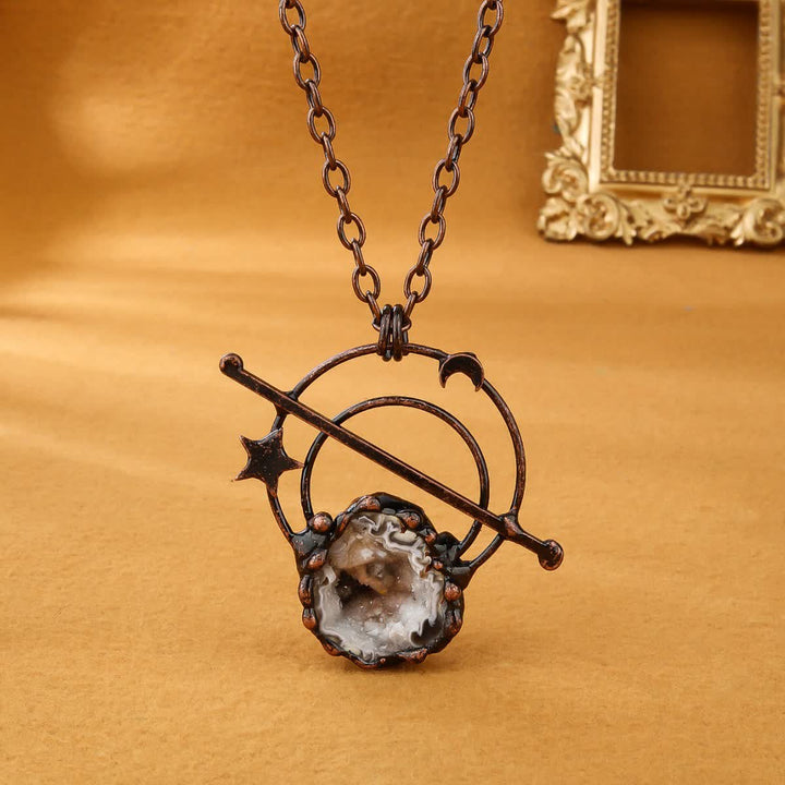 Olivenorma Natural White Agate Crystal Cave Pendant Necklace - White Agate - image 0