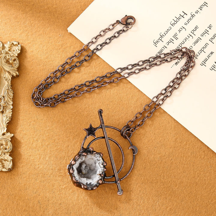 Olivenorma Natural White Agate Crystal Cave Pendant Necklace - image 3