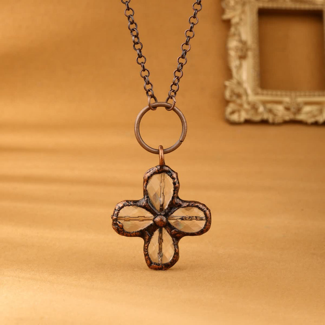 Olivenorma Natural Clear Crystal Clover Pendant Design Necklace - Clear Crystal - image 0