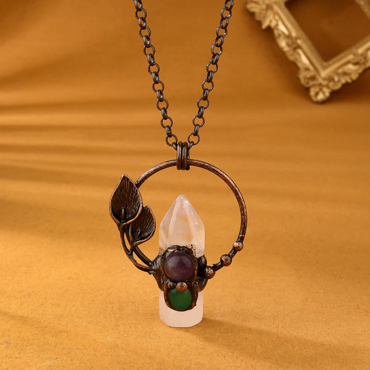 Olivenorma Natural Stone Bullet Pendant Design Necklace - Clear Crystal - image 9