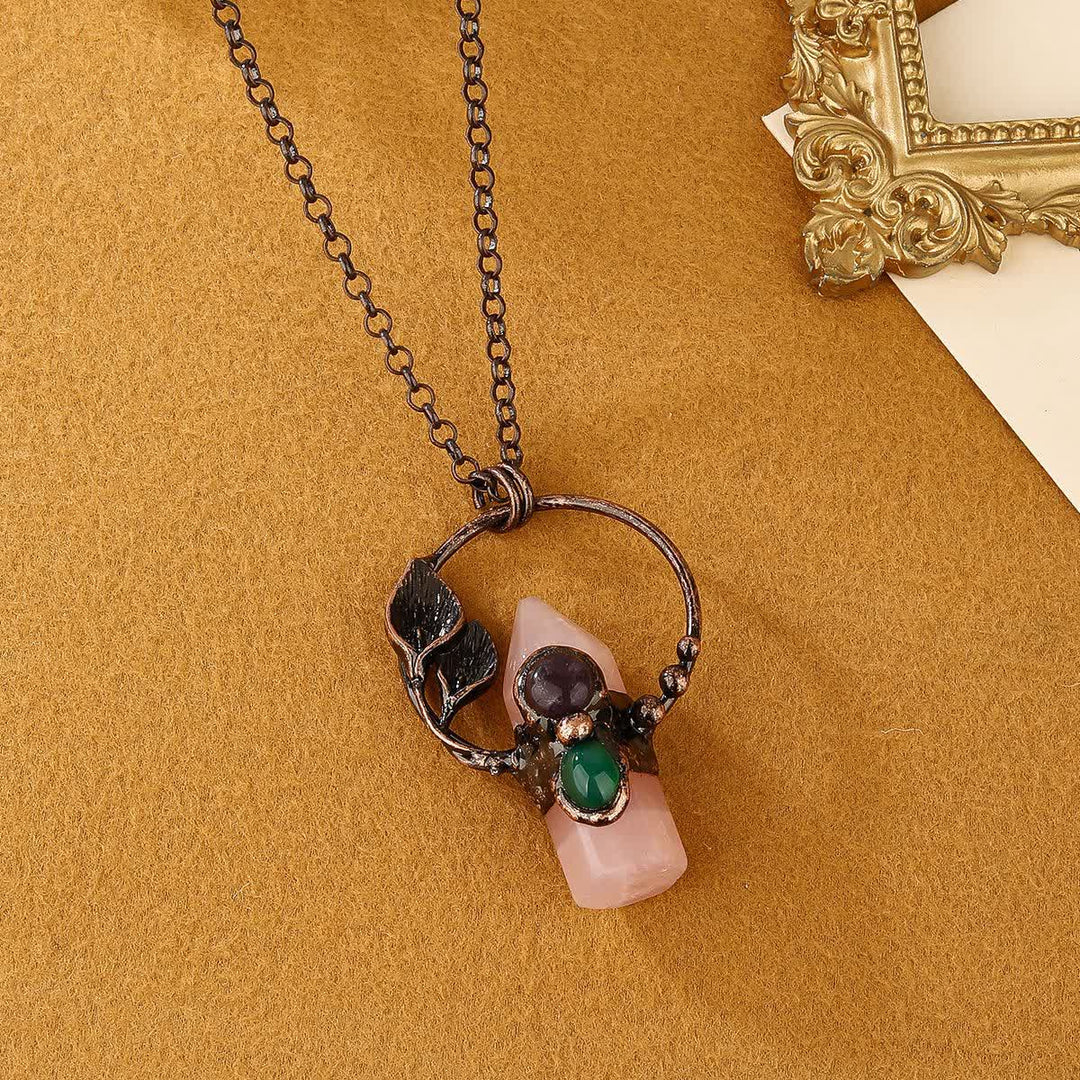 Olivenorma Natural Stone Bullet Pendant Design Necklace - Rose Quartz - image 5