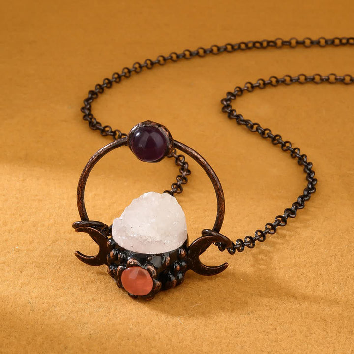 Olivenorma Metal Double Moon Pendant with Clear Quartz Necklace - Natural Stone - image 0