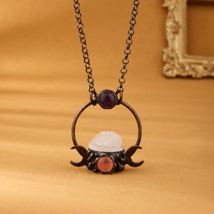 Olivenorma Metal Double Moon Pendant with Clear Quartz Necklace - image 2