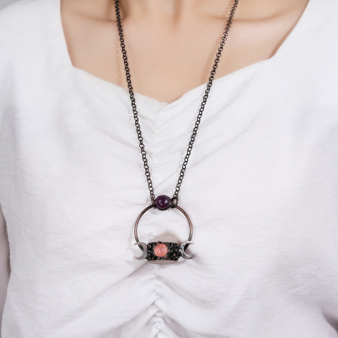 Olivenorma Metal Double Moon Pendant with Clear Quartz Necklace - image 1
