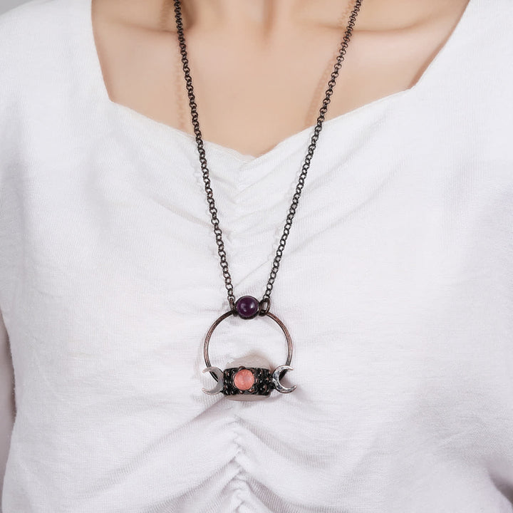 Olivenorma Metal Double Moon Pendant with Clear Quartz Necklace - image 1