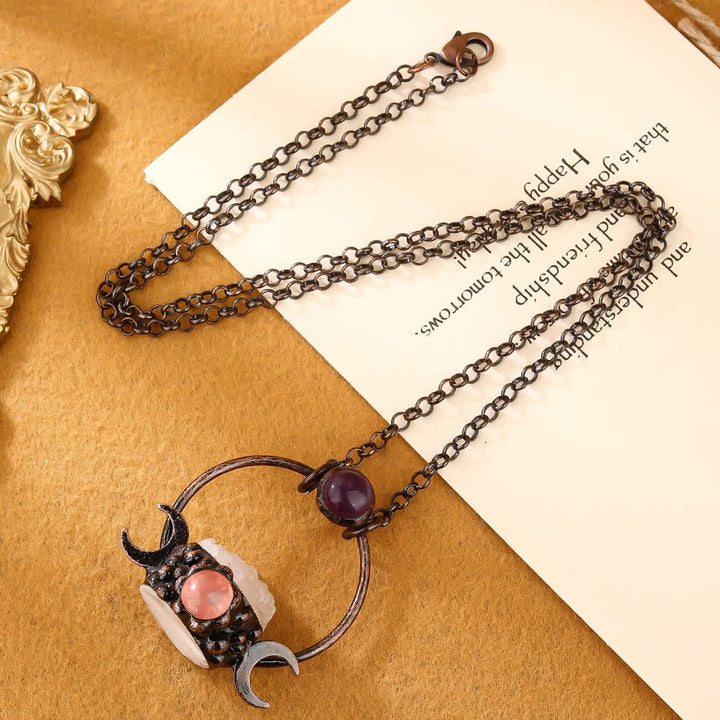 Olivenorma Metal Double Moon Pendant with Clear Quartz Necklace - image 3