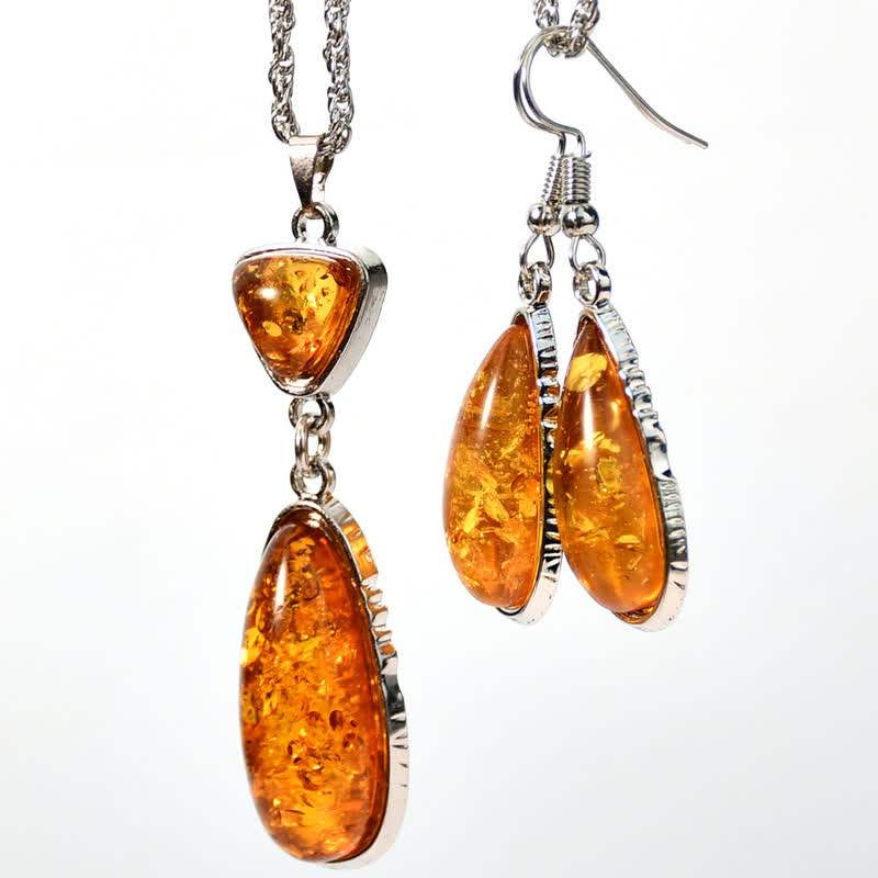 Olivenorma Amber Earrings Necklace Jewelry Set - image 1