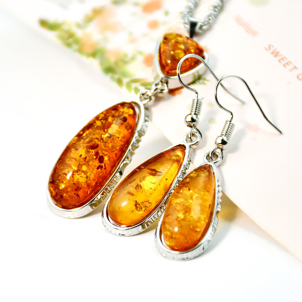 Olivenorma Amber Earrings Necklace Jewelry Set - image 2
