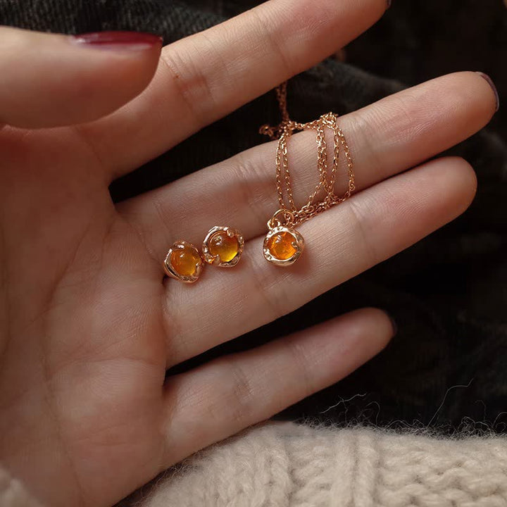 Olivenorma Exquisite Simple Amber Earrings Necklace Jewelry Set - Jewelry Set - image 0