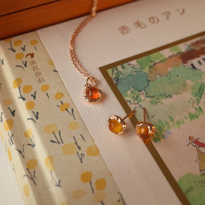 Olivenorma Exquisite Simple Amber Earrings Necklace Jewelry Set - image 7