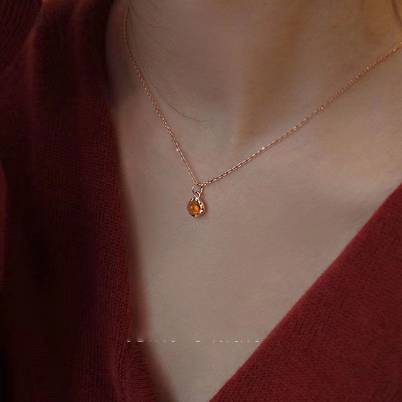 Olivenorma Exquisite Simple Amber Earrings Necklace Jewelry Set - image 2