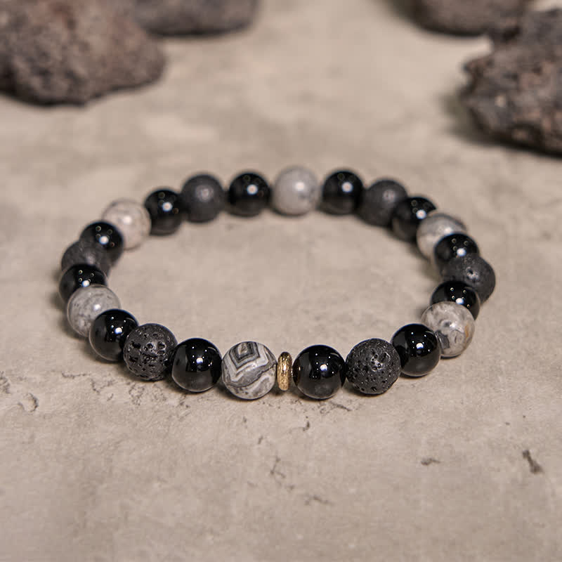 Olivenorma Grey Jasper Obsidian Lava Stone Beaded Bracelet - image 4