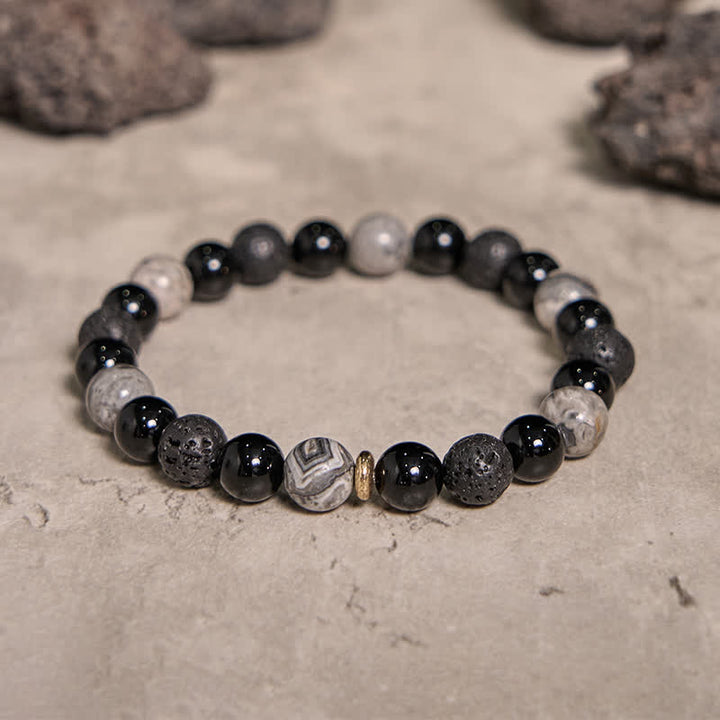 Olivenorma Grey Jasper Obsidian Lava Stone Beaded Bracelet - image 4