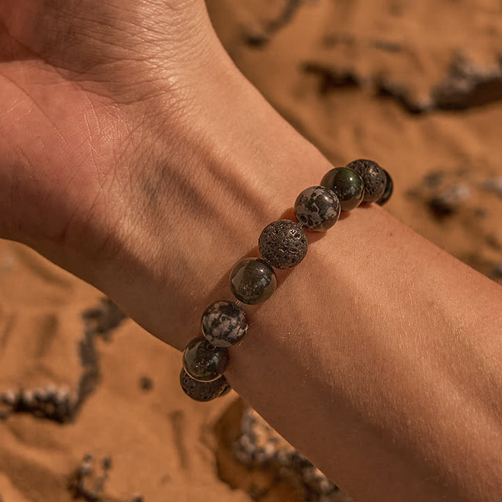 Olivenorma Grey Jasper Obsidian Lava Stone Beaded Bracelet - image 1
