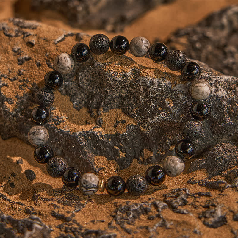 Olivenorma Grey Jasper Obsidian Lava Stone Beaded Bracelet - image 2