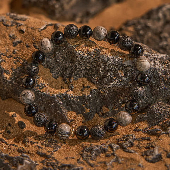 Olivenorma Grey Jasper Obsidian Lava Stone Beaded Bracelet - image 2