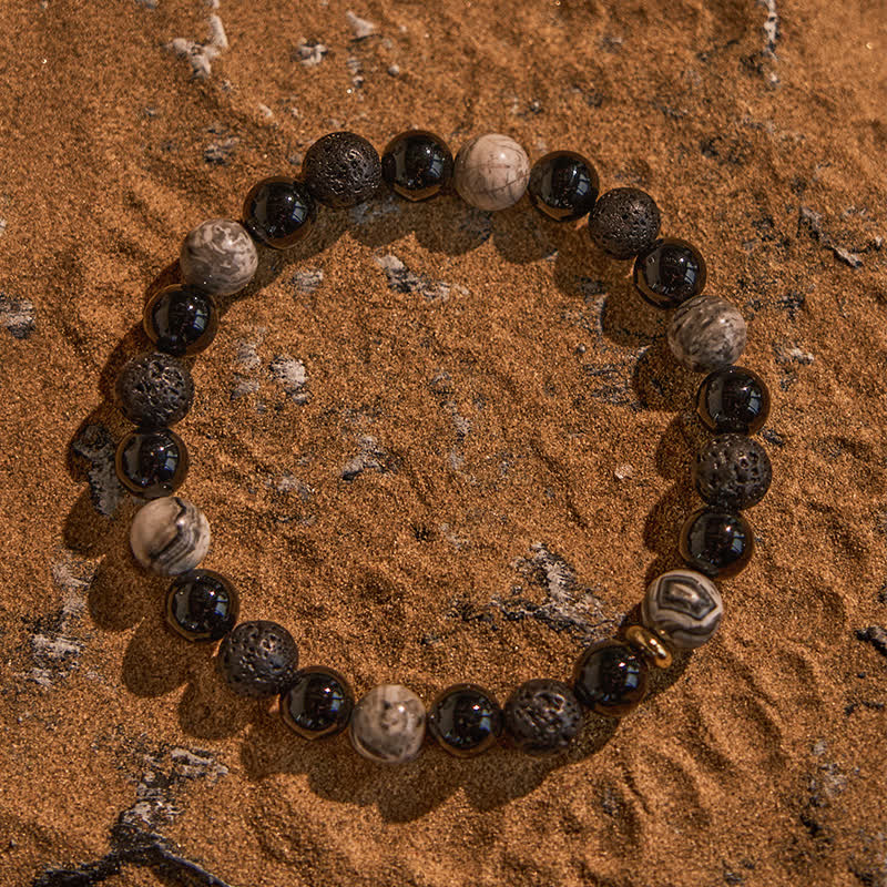 Olivenorma Grey Jasper Obsidian Lava Stone Beaded Bracelet - image 3