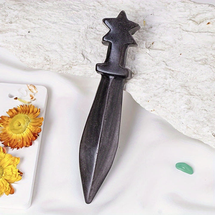 Olivenorma Engraved Dagger Natural Gemstone Decoration  - Silver Obsidian - image 4