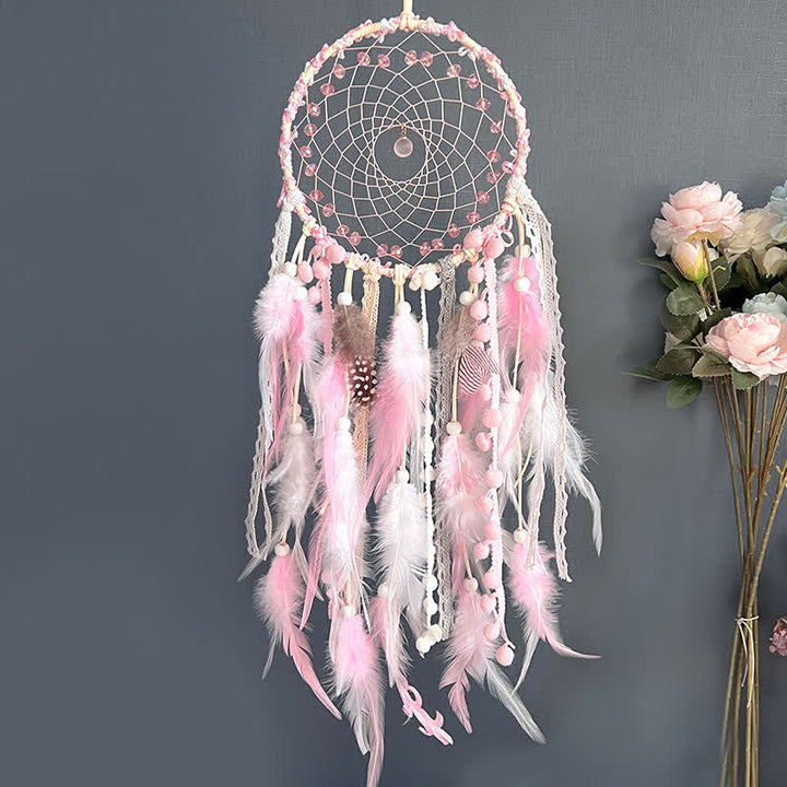 Olivenorma Pink Braided Beads Rose Quartz For Love Energy & Peaceful Sleep Dream Catcher - image 0