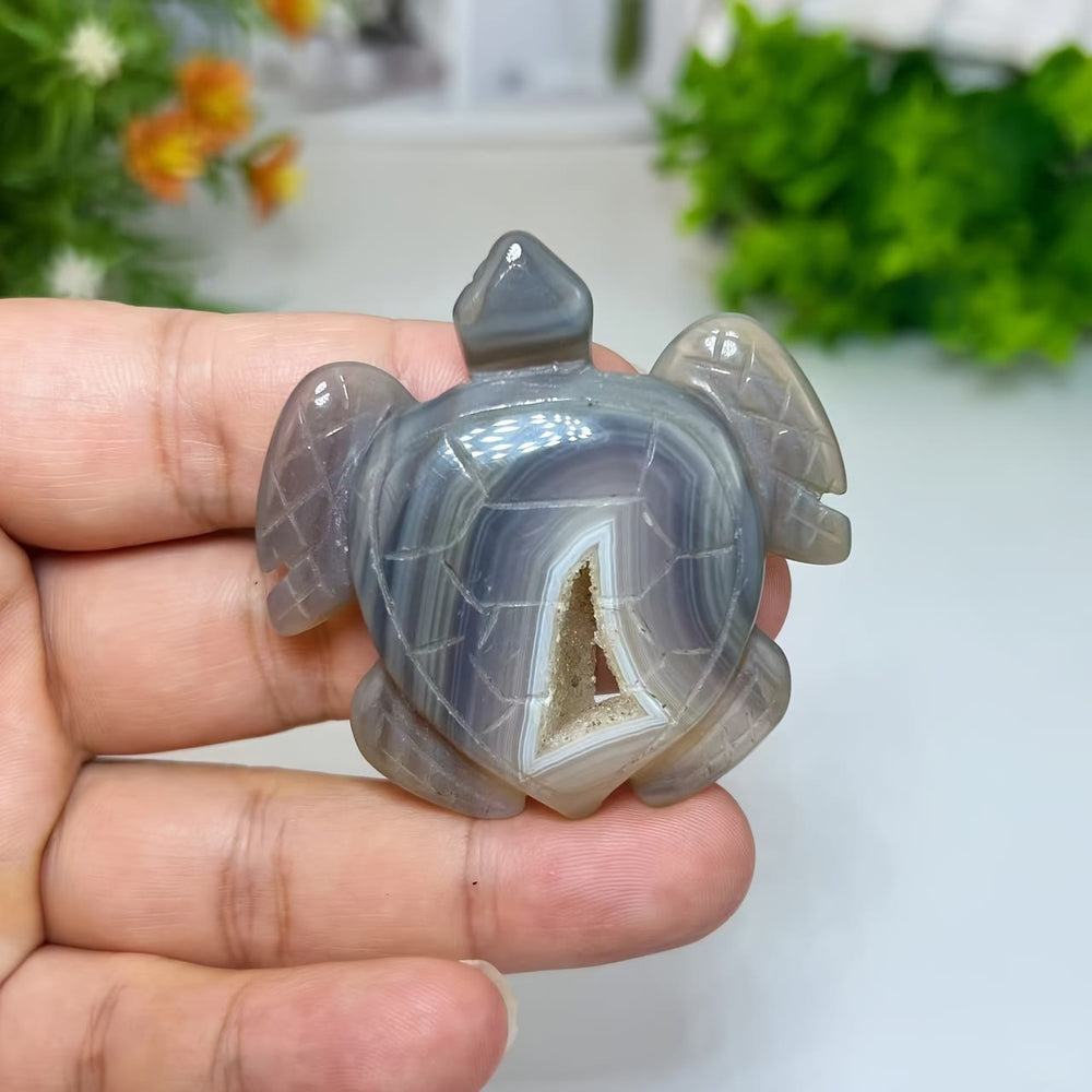 Olivenorma Natural Geode Agate Turtle Ornament Gemstone Decoration - image 1