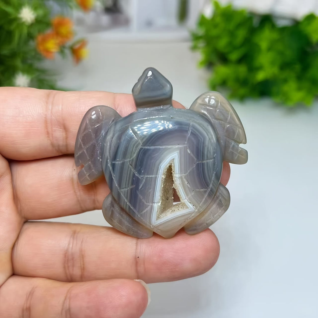 Olivenorma Natural Geode Agate Turtle Ornament Gemstone Decoration - image 1