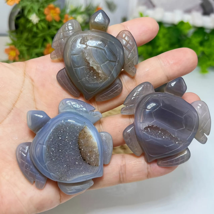 Olivenorma Natural Geode Agate Turtle Ornament Gemstone Decoration - India Agate - image 0