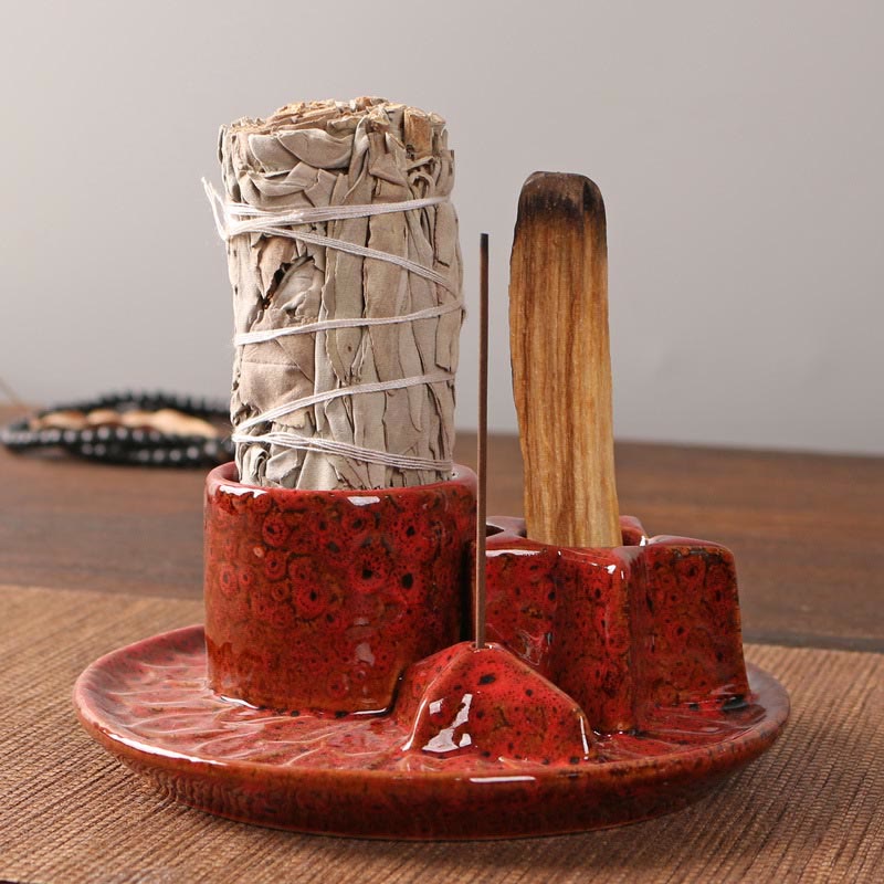 Olivenorma 3-IN-1 Star Ceramic Sage Incense Stick Holder - Red - image 14