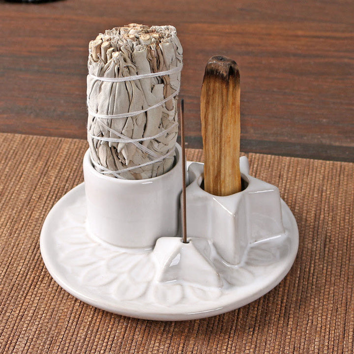 Olivenorma 3-IN-1 Star Ceramic Sage Incense Stick Holder - White - image 0