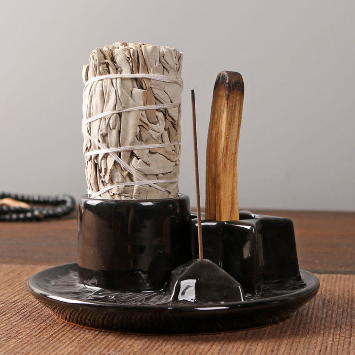 Olivenorma 3-IN-1 Star Ceramic Sage Incense Stick Holder - Black - image 4